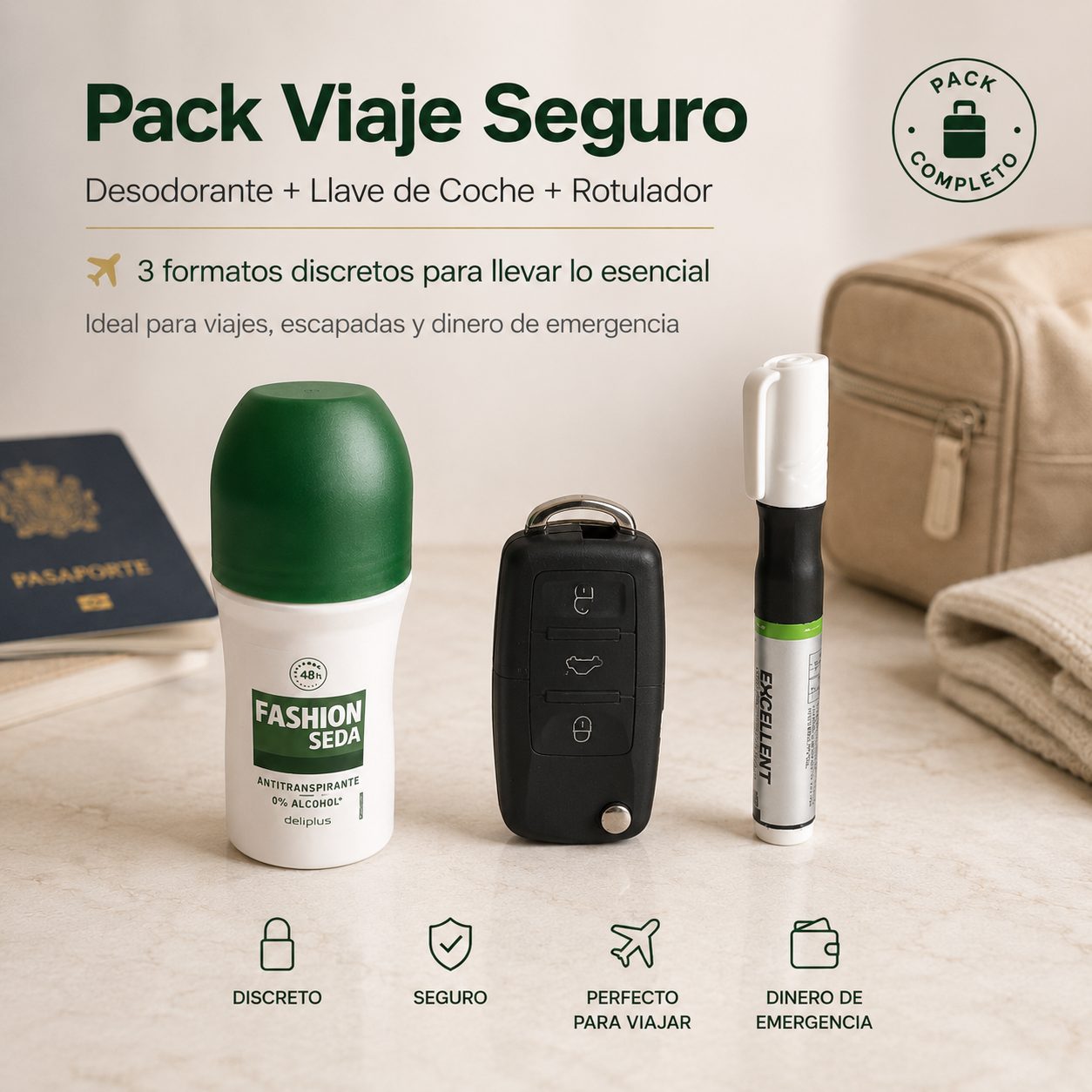 Pack Viaje Seguro Shade Stash con desodorante llave de coche y rotulador con compartimento secreto