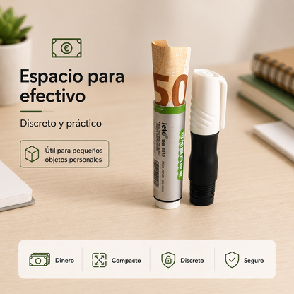 Rotulador discreto con espacio oculto para dinero micro SD y notas