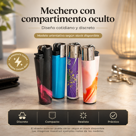 Mechero con compartimento secreto y chispa real para festivales