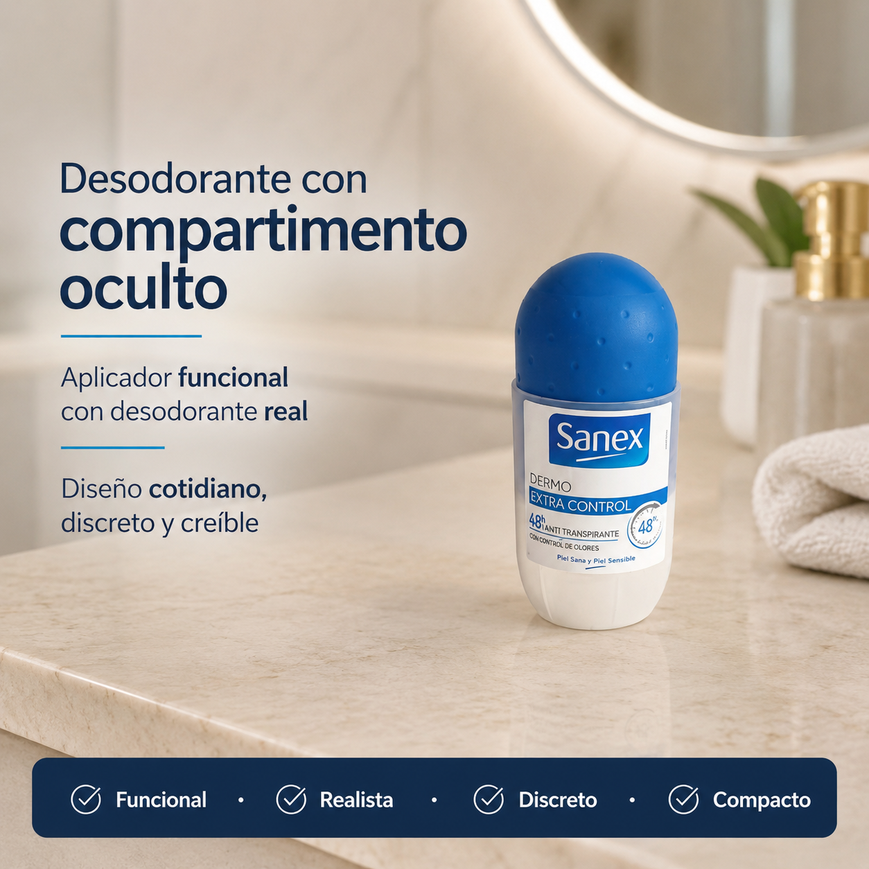 Desodorante roll-on premium con compartimento secreto para viajes
