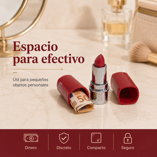 Labial discreto con espacio oculto para anillos y billetes