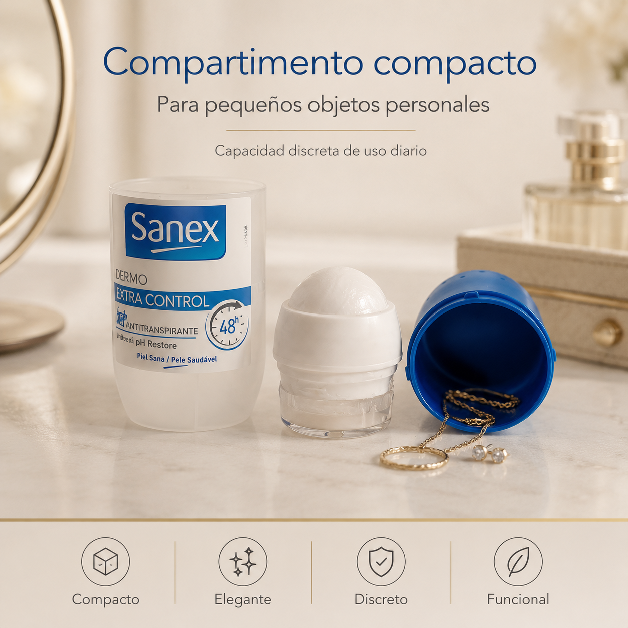 Compartimento secreto en desodorante premium para objetos pequeños