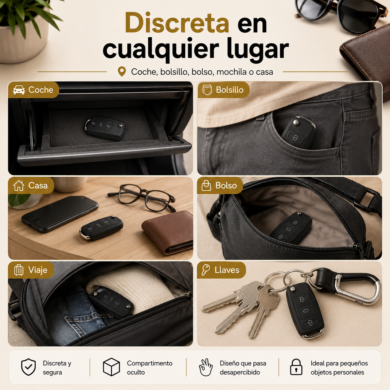 Llave de coche secreta para viajes y seguridad diaria