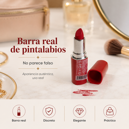 Pintalabios con compartimento secreto para joyas y dinero